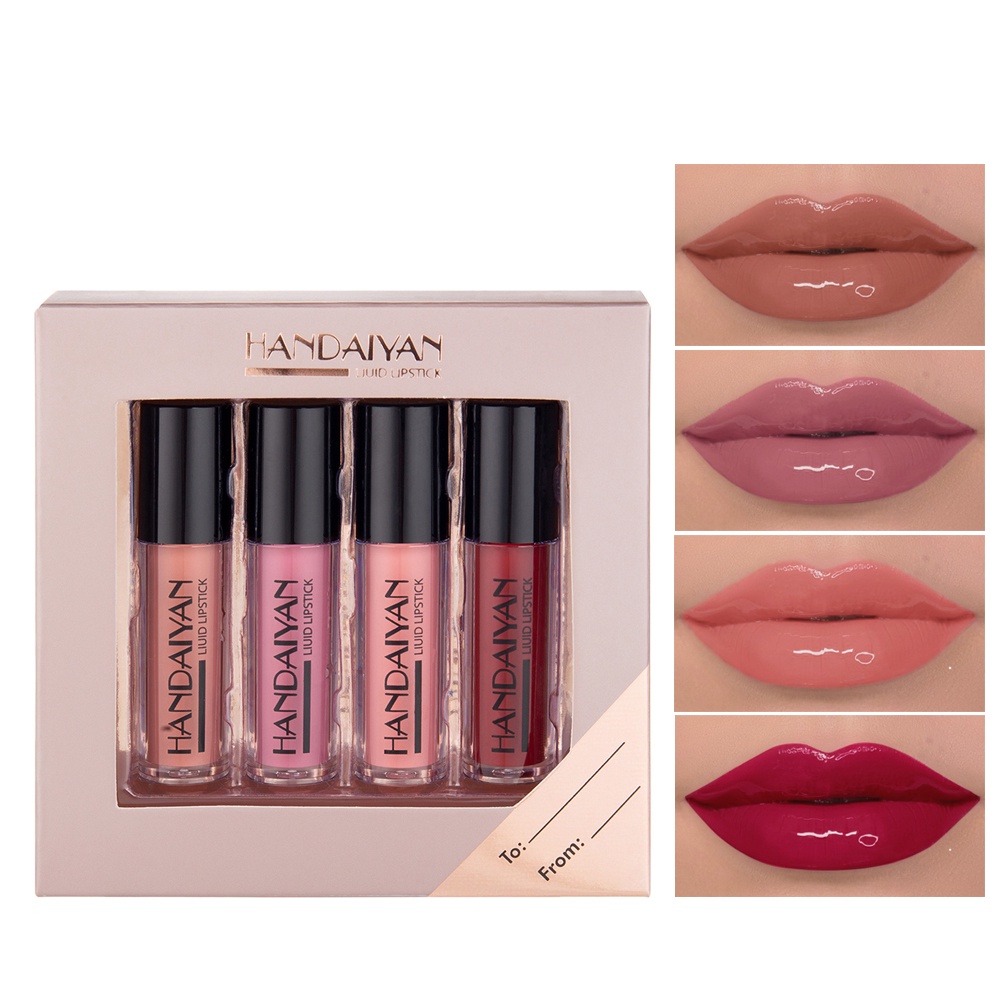 【asli】4 pcs Set Lip Gloss Cermin Lip Glaze Matte Matte Cair Non-Lengket Matte Liquid Lipsticks Kit