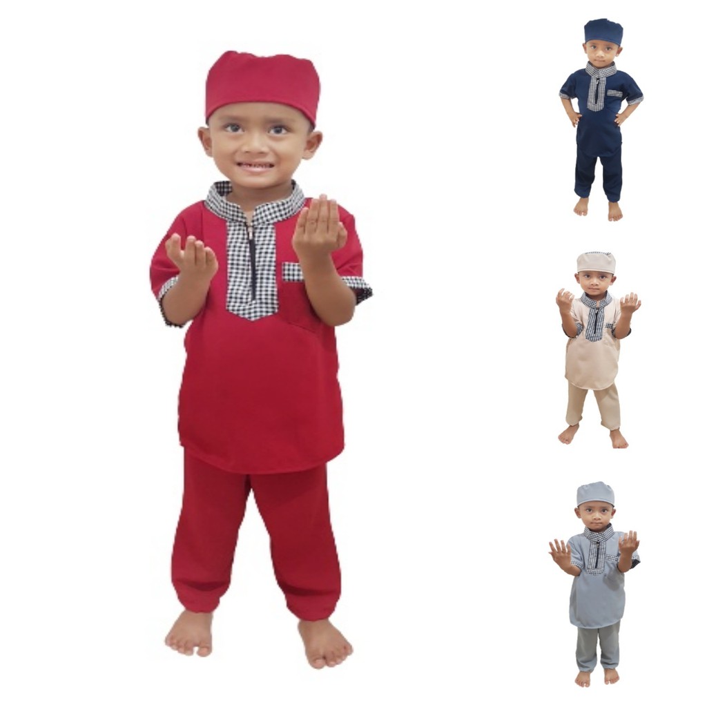 Baju Koko Anak Satu Set Peci Celana Baju Usia 1-10 Tahun