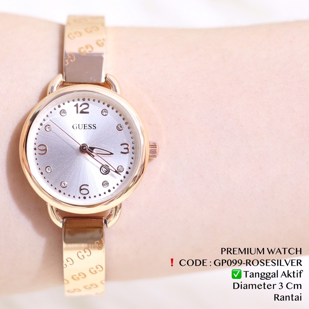 Jam tangan rantai wanita stainless tanggal aktif free baterai cadangan GP099