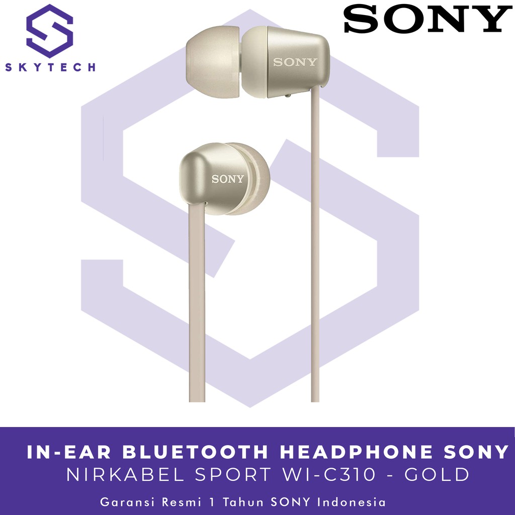 EARPHONE BLUETOOTH SONY WI C310 GOLD ORIGINAL GARANSI RESMI