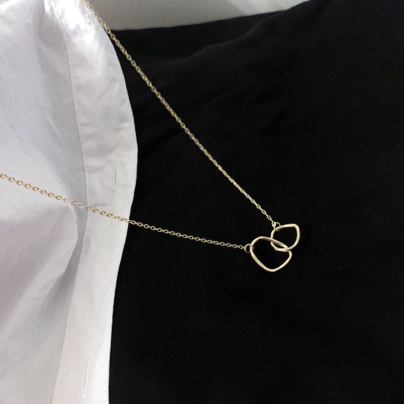 Cold wind creative irregular necklace simple geometric double ring interlocking clavicle chain 210823