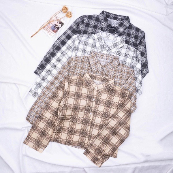 KEMEJA TARTAN CROP TOP BLOUSE | KEMEJA KOREA CROP TOP - KEMEJA FEBRIC - TARTAN OUTER CROP