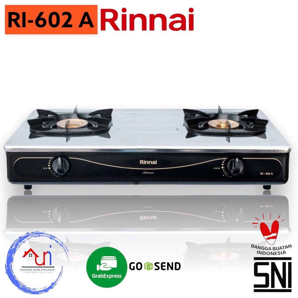 KOMPOR GAS LPG RINNAI RI-602A 2 TUNGKU  / KOMPOR DUA TUNGKU RINNAI RI-602A / RI 602 A / 602A / 602 A