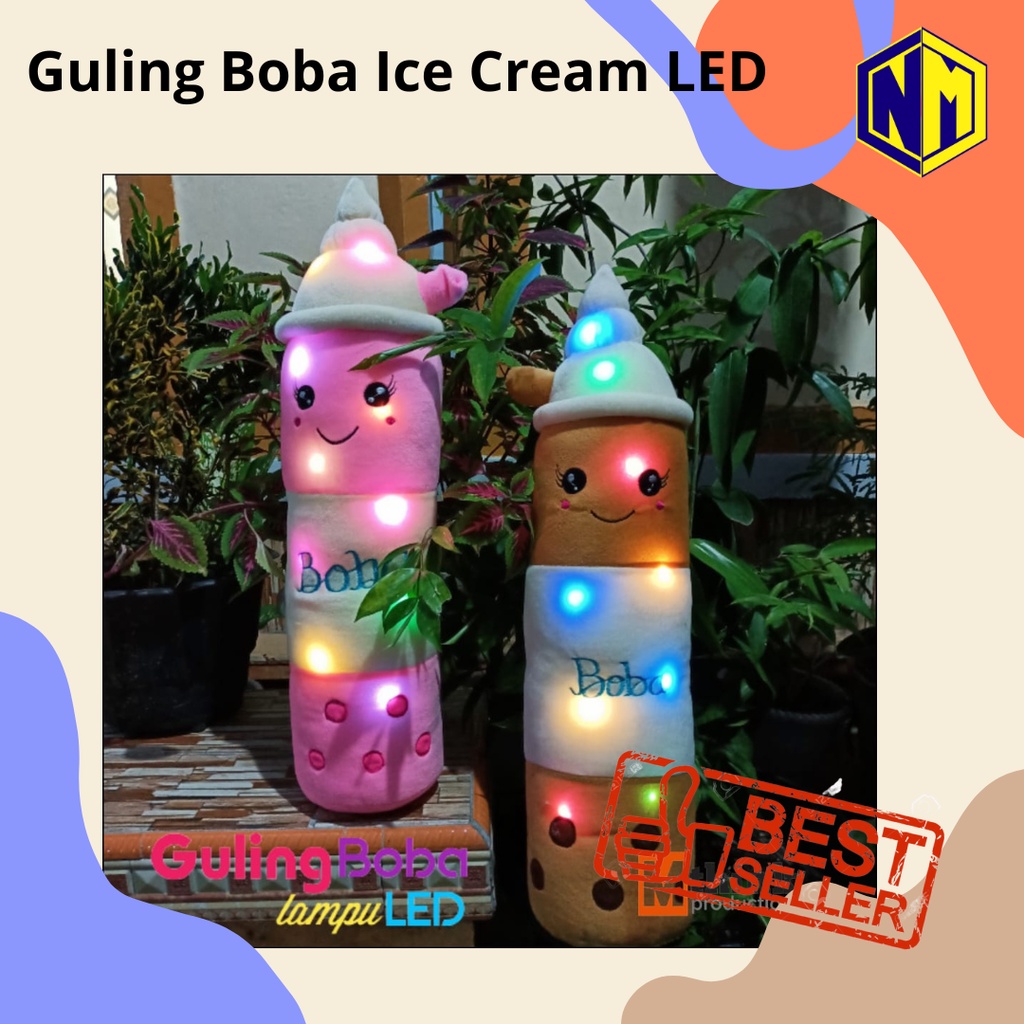 Boneka guling boba Milk tea model terbaru es krim dengan lampu LED original termurah berkualitas