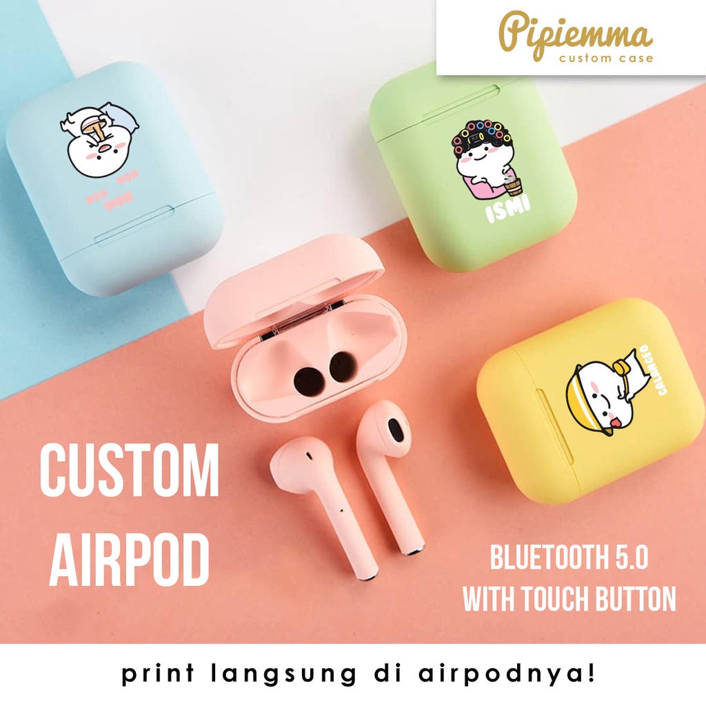 Custom Earpods earbuds TWS Wireless Bluetooth Kado Souvenir