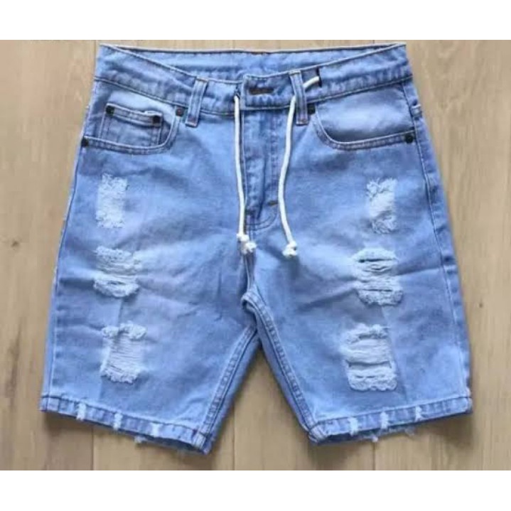 CELANA PENDEK JEANS SOBEK TALI KOLOR RAWIS / CELANA DISTRO PRIA RAWIS