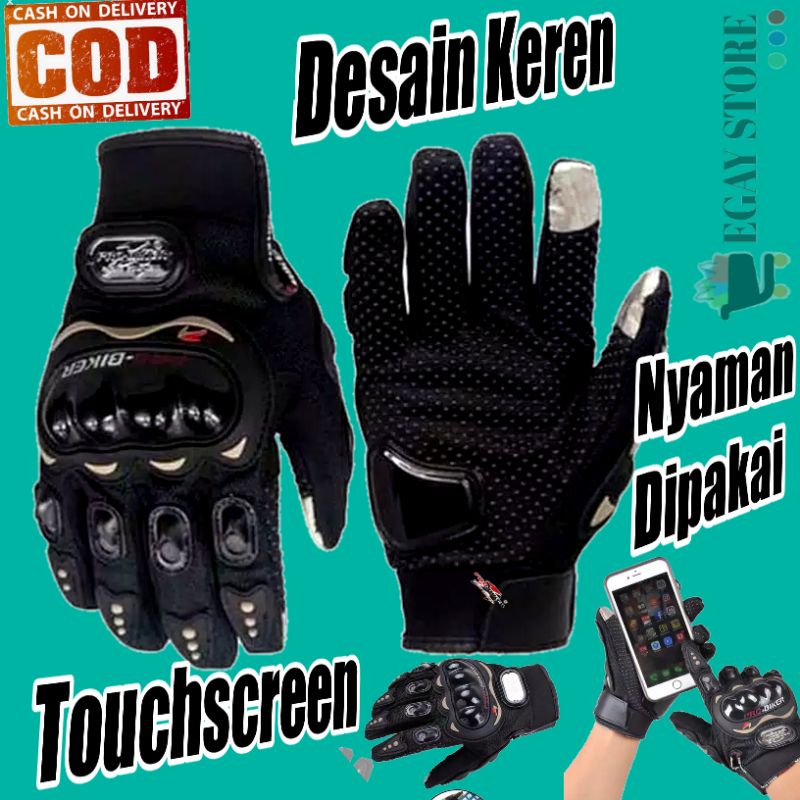 Sarung Tangan Motor Pria Full Jari Touchscreen Keren Biker Glove Touch Screen Kulit Murah