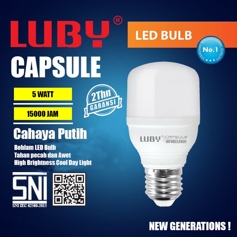 Lampu LED Putih 5 Watt Bohlam Capsule Luby New Generation Samsung Inside SNI Original