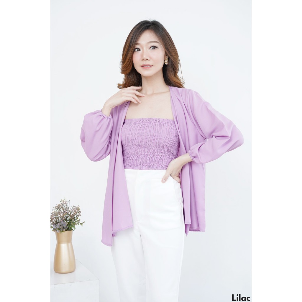 COTTONBELLS ATASAN CASUAL WANITA THERE TANKTOP SERUT + OUTER PLAID TOP ( LQ - B 11556 )-LILAC