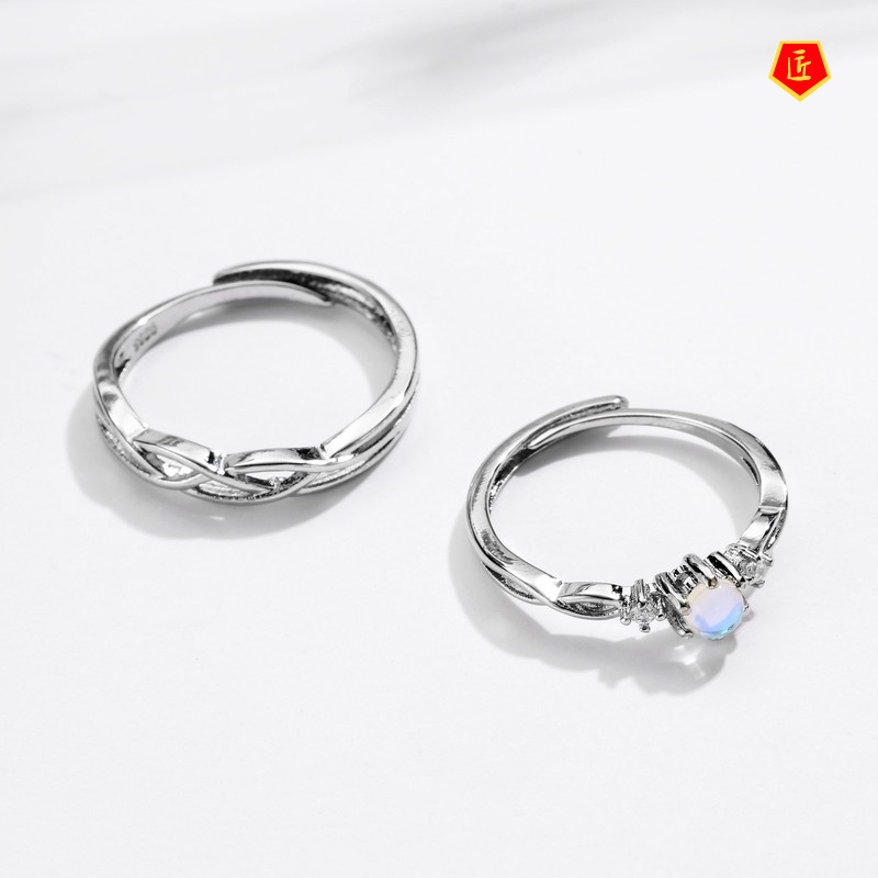 [Ready Stock]Silver Moonstone Truelove Knot Couple Rings Elegant Personality