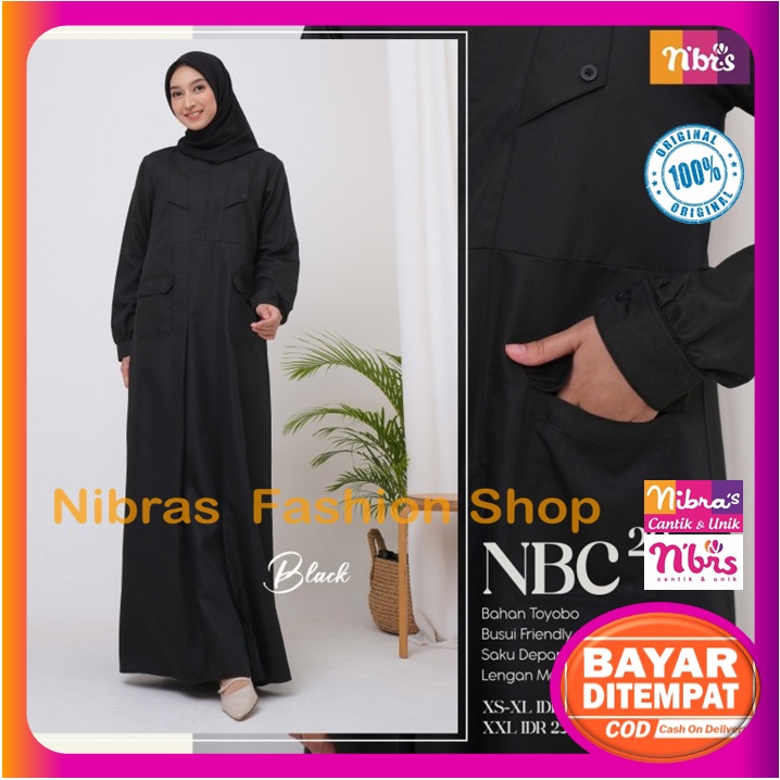 Baju Gamis Nibras Terbaru Promo Sale 2022 Black Hitam Putih Polos Dress Dres Wanita Dewasa Muslim Sy