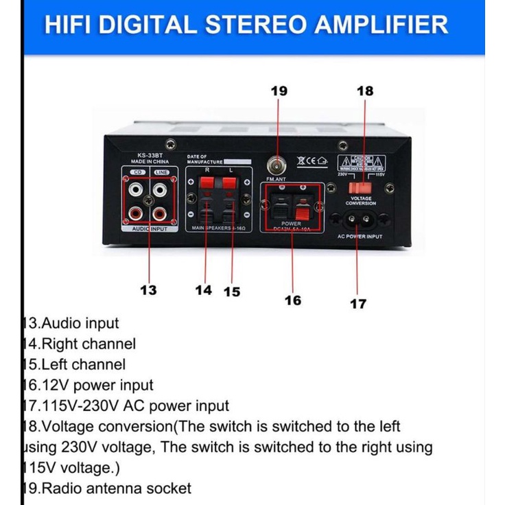 Kerndy Bluetooth EQ Audio Amplifier Home Theater FM 1000W-KS-33BT