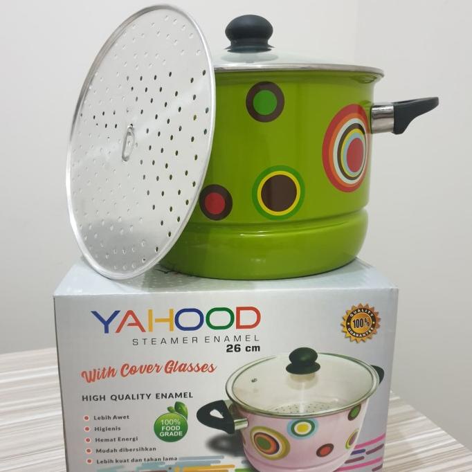 Panci Kukus Yahood 26Cm / Stockpot Steamer Enamel Ceramic Tutup Kaca Pe8278