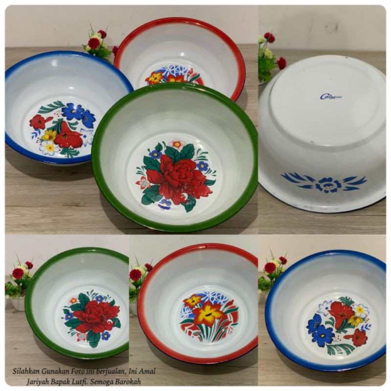 Baskom Enamel Seng Kaleng Jadul 30 Cm Motif Bunga/BASKOM JADUL 40 CM/BASKOM ENAMEL 34 CM