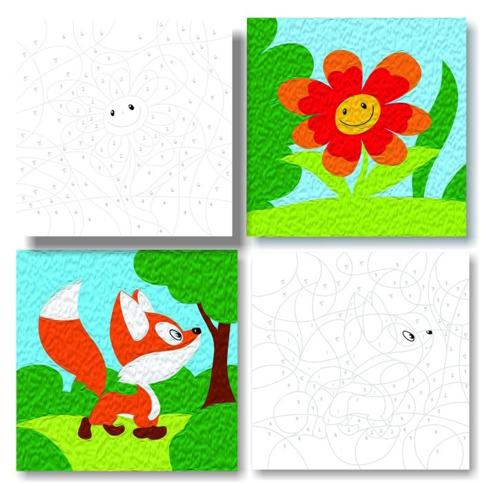 

Melukis / Paint By Number Kit Set for Kids : Fox and Flower