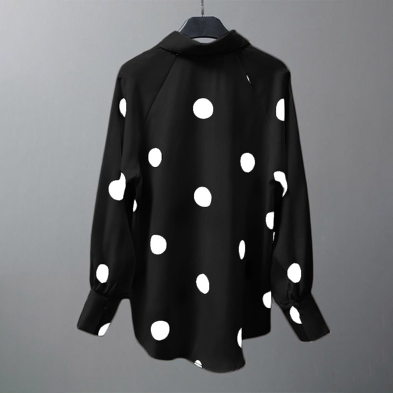 ZANZEA Women Long Sleeve Polka Dots Turn-Down-Collar Button Cuffs Fashion Blouse