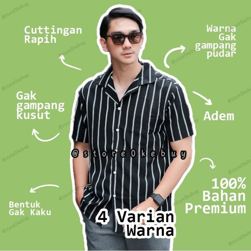 Kemeja Pria salur // Kemeja Garis Garis // Kemeja Channel Fashion All size M L XL Ribsgold