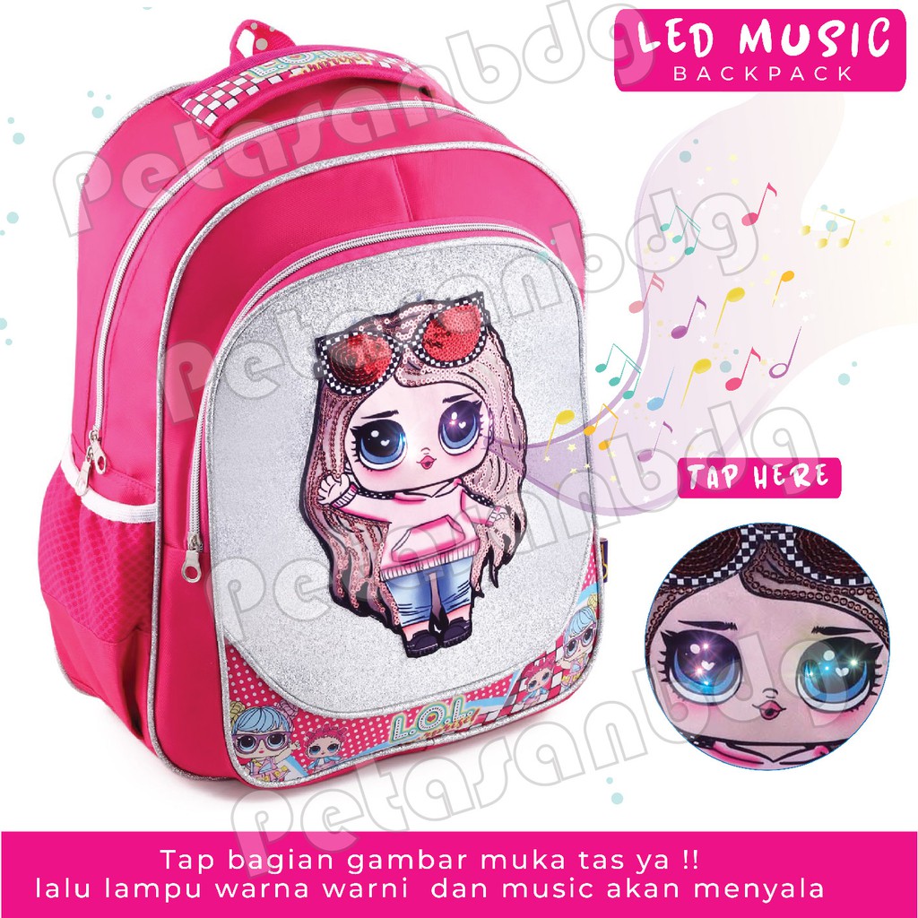 PTS - Ransel Sekolah Anak SD Perempuan Karakter LOL SURPRISE - Ransel Glitter LED MUSIC - SAY HI
