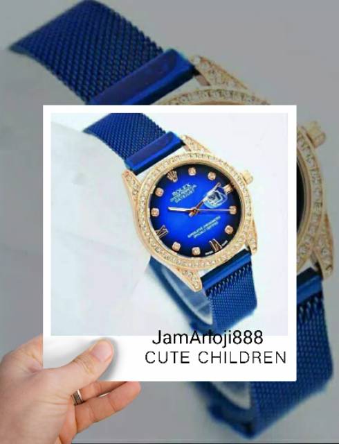 (Cod)Jam Tangan Wanita Rolex Magnet Tanggal Aktif(Dikirim Jakarta)