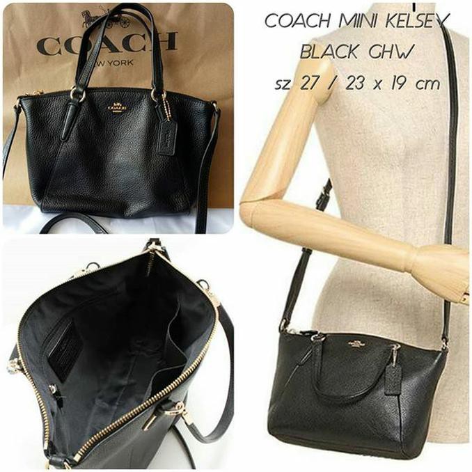Barang Terbaru Tas Coach Mini Kelsey Black Pebble Leather Gold Hardware Original ON SALE