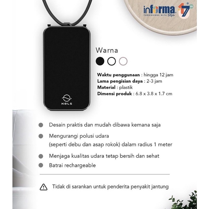 Kels Air Purifier Personal Necklace - Kalung Penjernih dan Penyaring Udara Portable PRODUK INFORMA