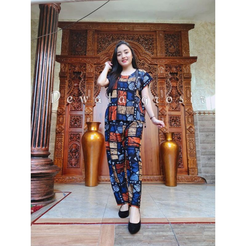 BAJU WANITA PIYAMA BAJU TIDUR SETELAN ONE SET BABYDOLL RAYON SUPER KOPI BALI ROBUSTA TERLARIS-Puzzle TerraYellow
