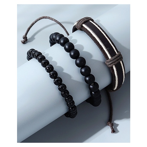 LRC Gelang Tangan Fashion Black Buddha Beads Beaded Braided Y65216
