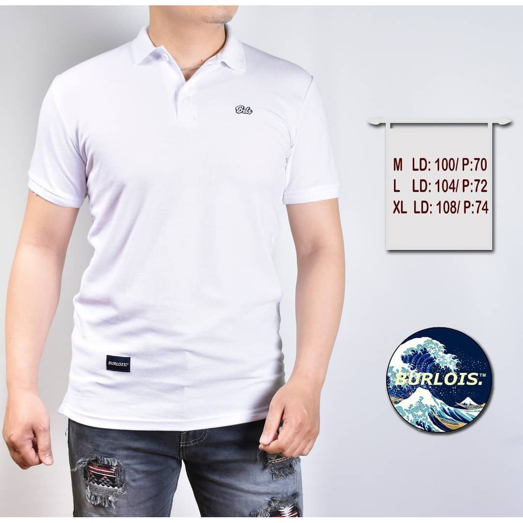 Burlois Polo Shirt Pria Lengan Pendek Pria Polos Kerah Wangki Putih