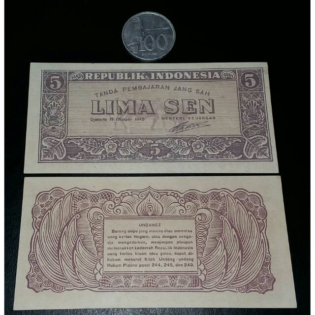 Uang kuno 5 sen th 1945