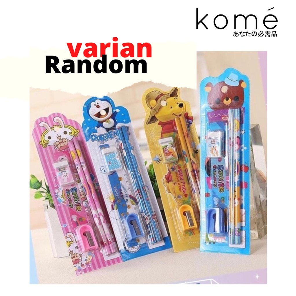 Mini Stationary Set Set Alat Tulis Sekolah 5 in 1 Pensil Set Karakter