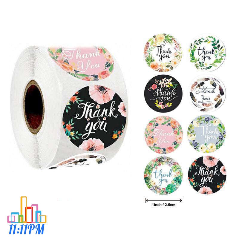 Stiker Terima Kasih / Sticker Thank you 500 Pcs / 1 Roll-8Bunga