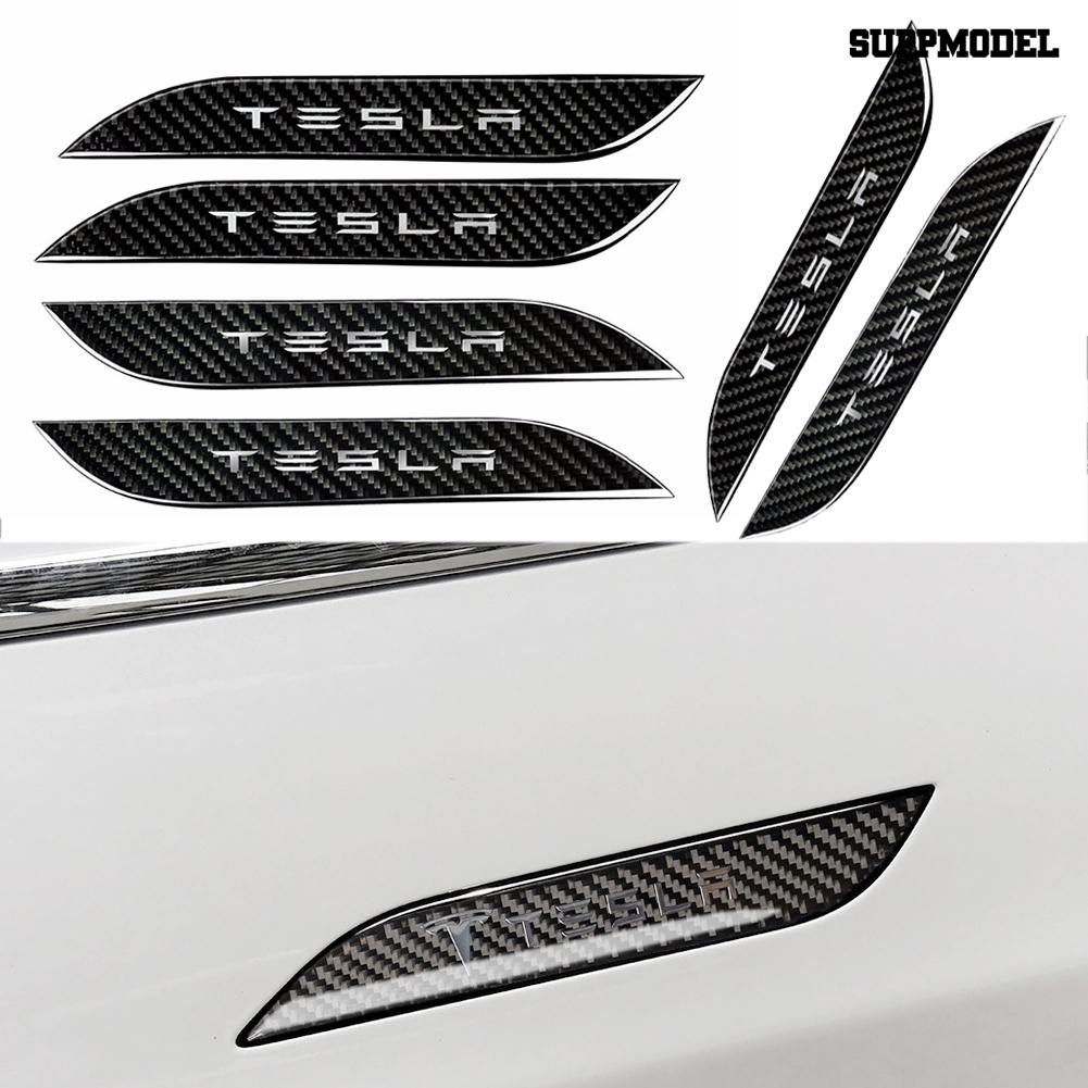 4pcs Stiker Gagang Pintu Mobil Bahan Carbon Fiber Untuk Tesla Model S