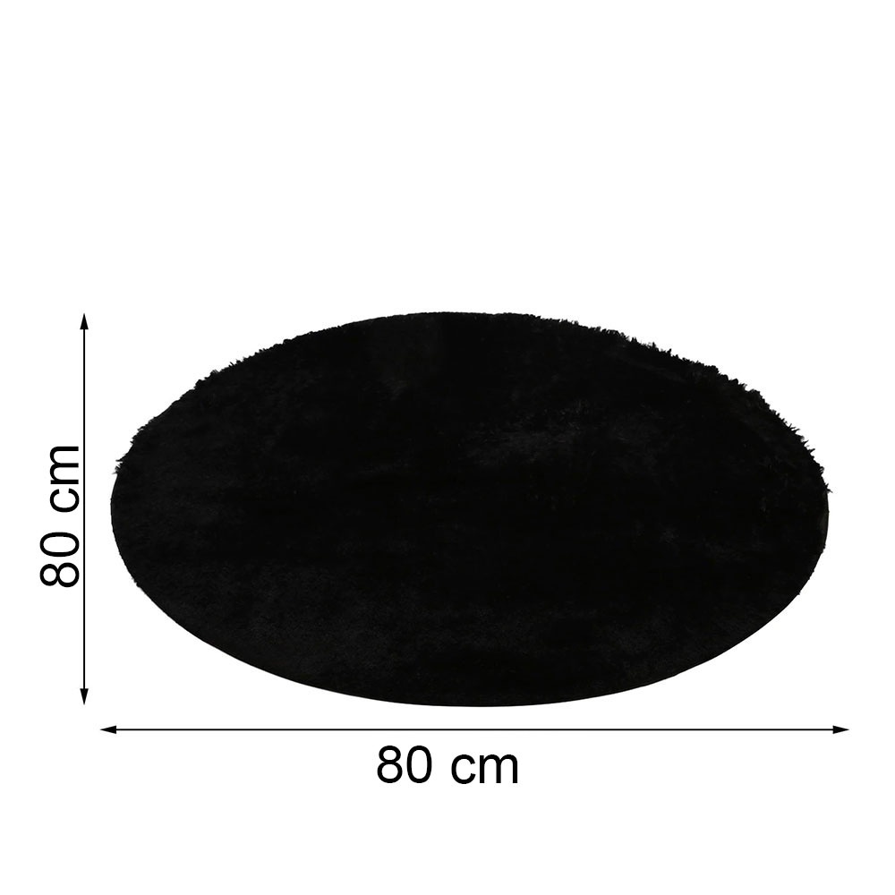 Karpet Bulu Model Bulat Plush Shaggy Soft Round 80CM - MP100 - Black