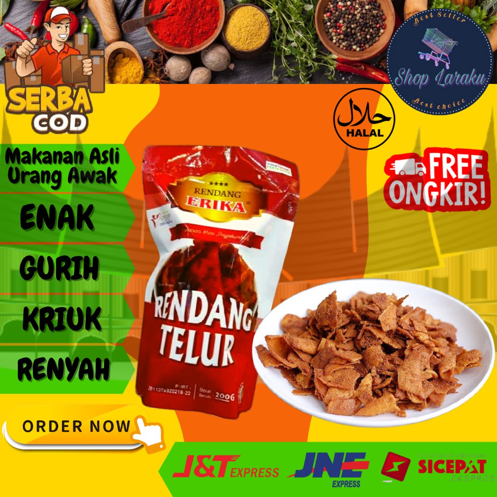 Rendang Telur Erika Masakan Khas Minang Asli Payakumbuh Padang Cemilan Keripik Enak Gurih 200gram