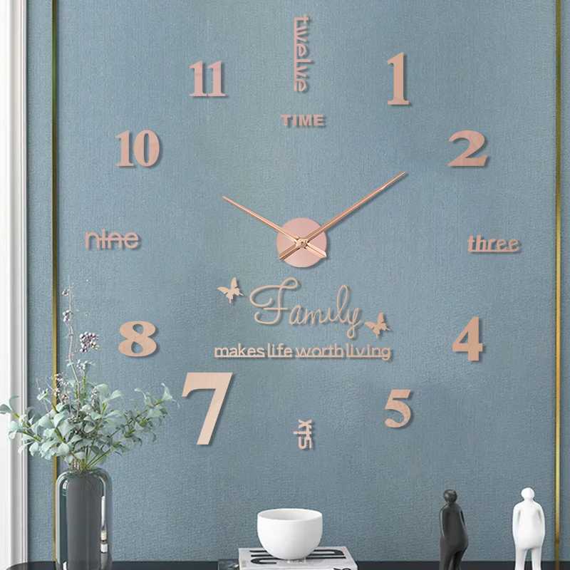 Jam Dinding Raksasa Diameter 120cm 3D huruf timbul acrylic Jam dinding dekorasi rumah minimalis modern untuk kantor rumah dan cafe Large Wall Clock Quartz 3D DIY Big Watch Decorative Kitchen Clocks Acrylic Mirror Sticker Oversize Wall Clocks Home Letter