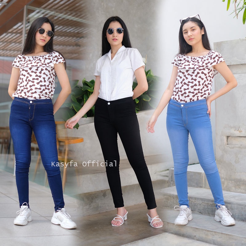 CELANA JEANS HIGH WAIST ONE BUTTON // CELANA JEANS HIGHWAIST KANCING SATU POLOS