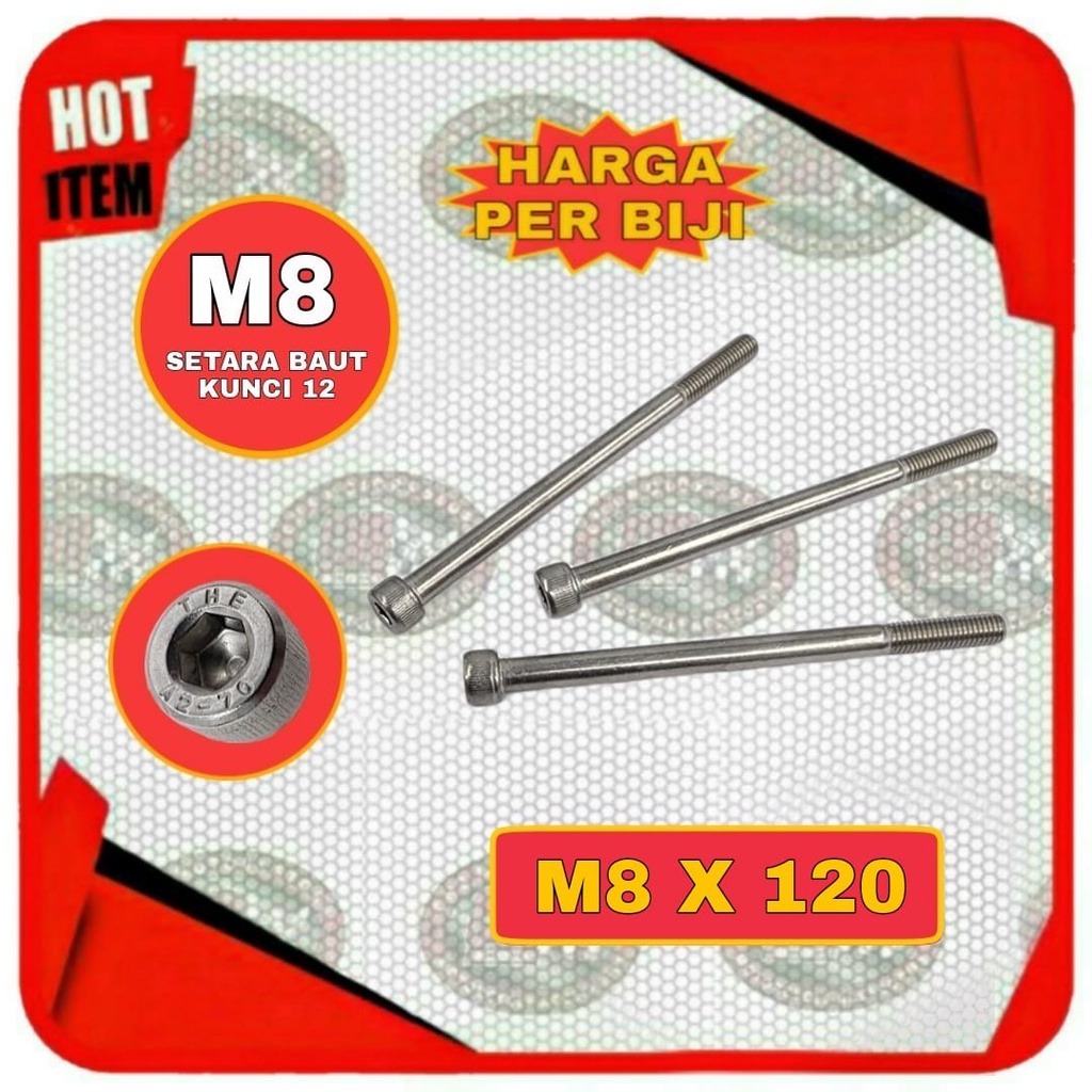 BAUT L STAINLESS M8X120 SETARA UNTUK BAUT KUNCI 12 PANJANG 120 MM 12 CM