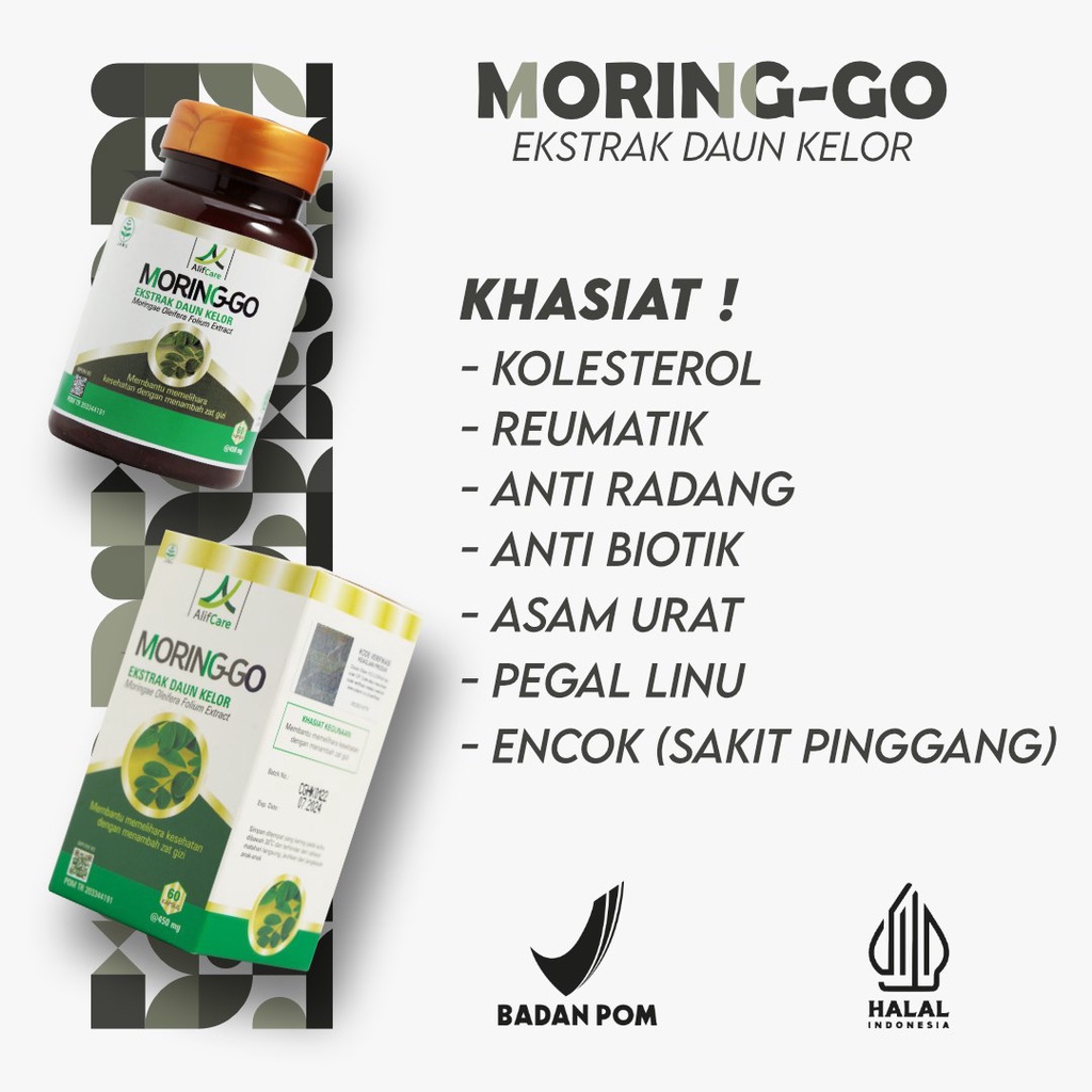 MORINGGO Kapsul Ekstrak Daun Kelor Obat Darah Tinggi Asam Urat Nyeri Sendi Kolestrol ASI Booster