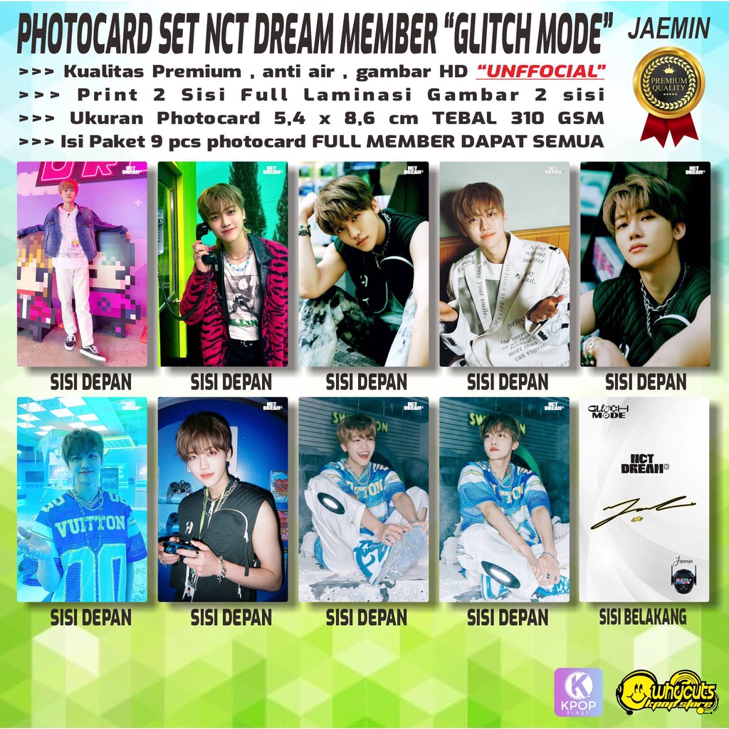 PHOTOCARD SET PC KPOP PREMIUM NCT DREAM MEMBER GLITCH MODE  / PRINT 2 SISI FULL LAMINASI SUPER GLOSSY / ANTI AIR / ISI 9 PCS