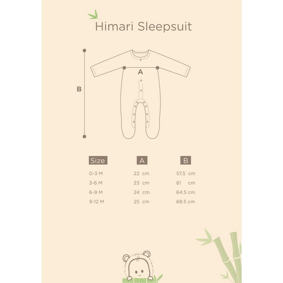 Bamboo and Bub - Himari SLEEPSUIT Baju Tidur Piyama Pajamas Anak Bayi Baby Button LENGAN PANJANG