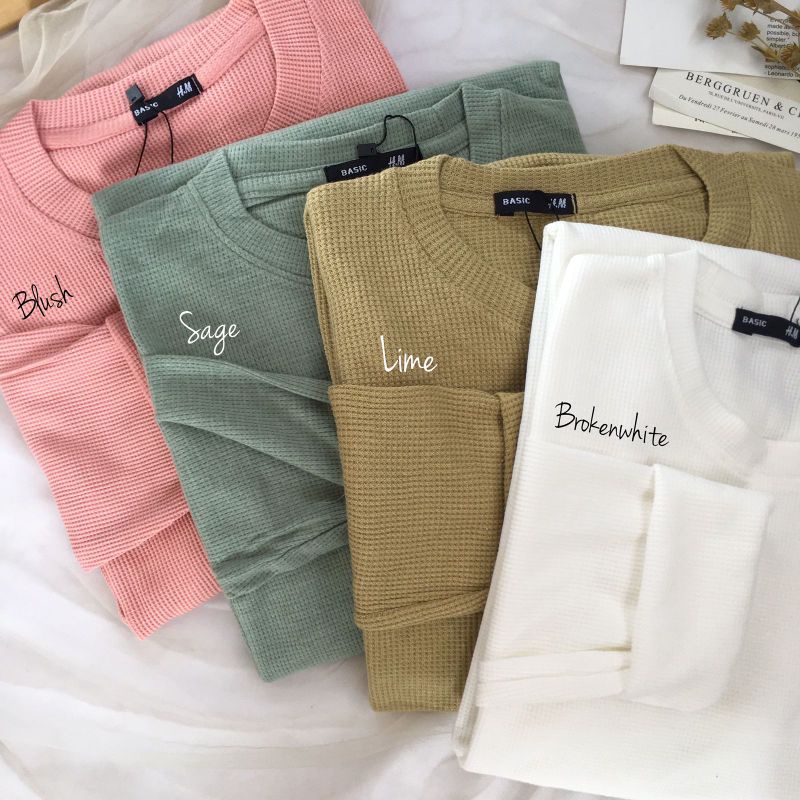 kaos polos Uniqlo Wafle | Wafle Uniqlo polos Wanita | Kaos Rib Polos wanita lengan panjang