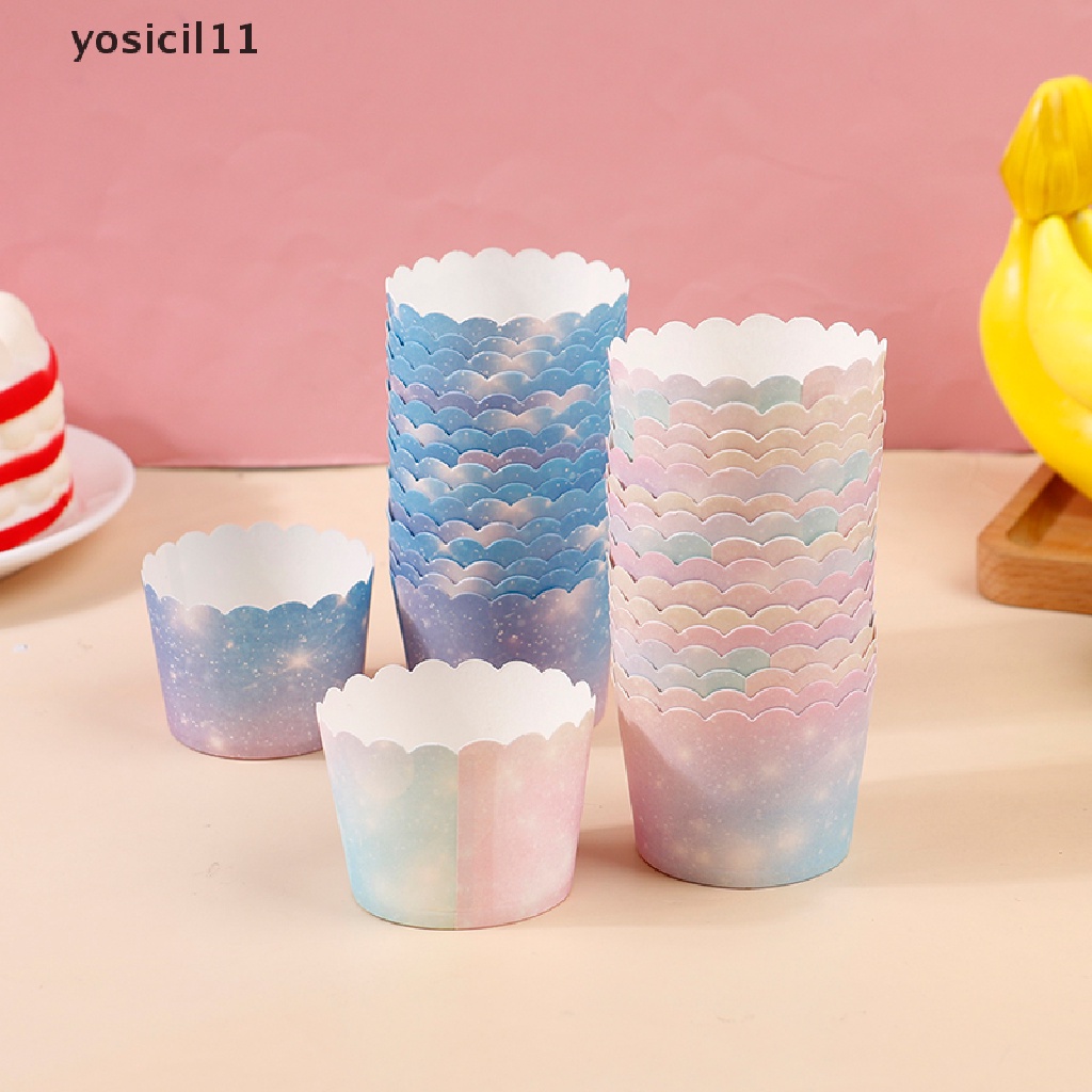 (yosicil11) 50pcs / Set Kertas Wrapper Cupcake Warna Gradasi Untuk Baking