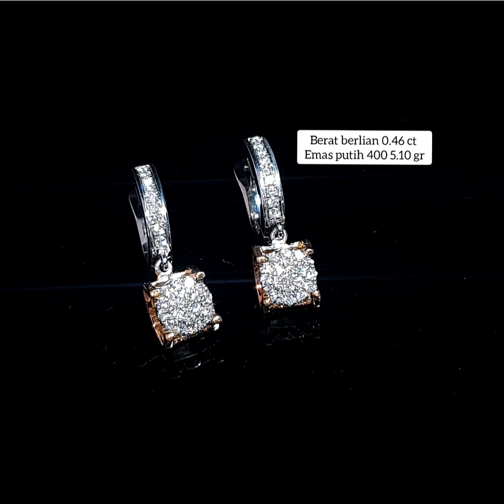 anting giwang berlian eropa asli 0.46 ct bahan emas putih kode 1114