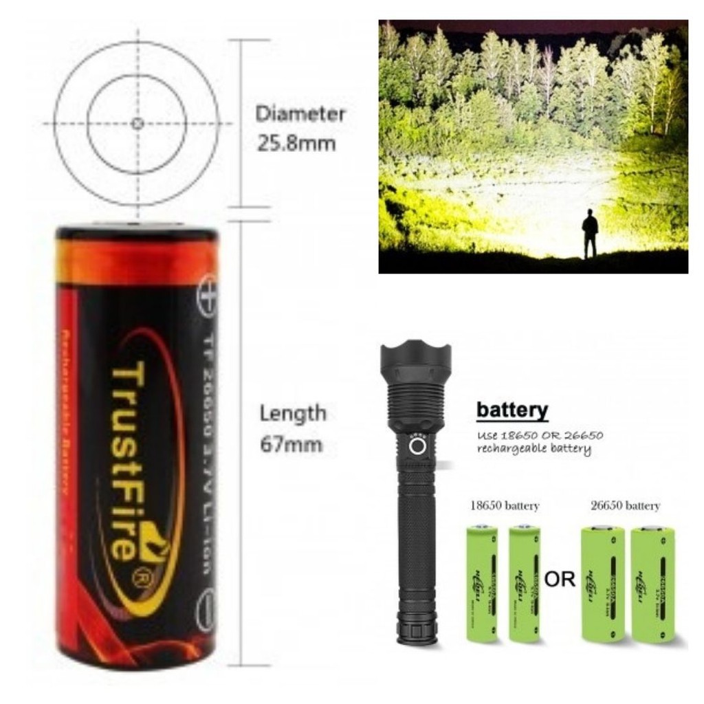 Baterai Li-on 26650 Serbaguna 5000mAh 3.7V Rechargeable 111107