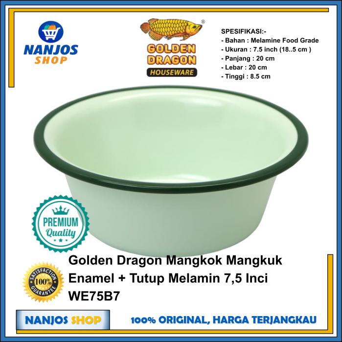 Golden Dragon Mangkok Mangkuk Enamel + Tutup Melamin 7,5 Inci WE75B7