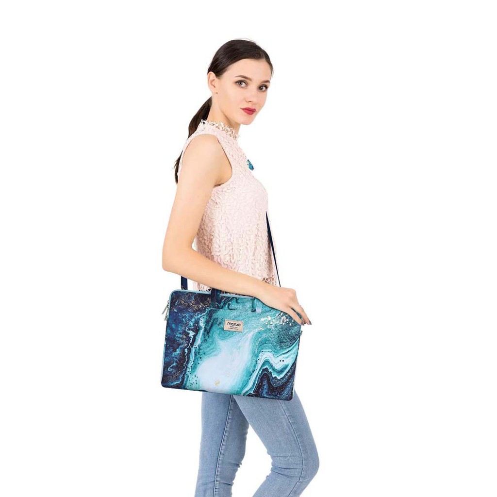 Tas Laptop Selempang Mosiso Shoulder Strap Blue Watercolor 13 14 15 16 inch