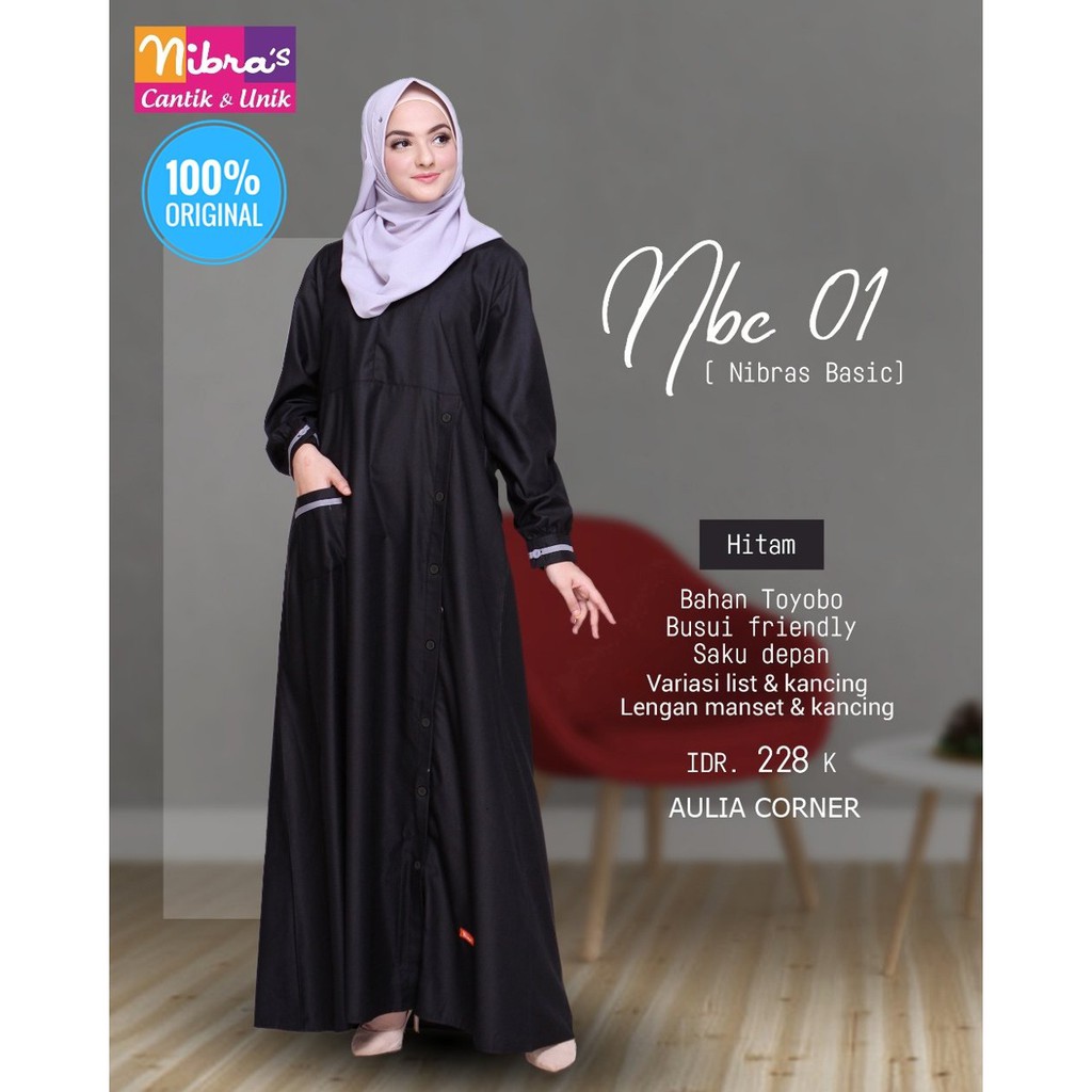 Busana Muslim Gamis Gamis Nibras NBC 01 Hitam ORIGINAL Harga Murah Berkualitas