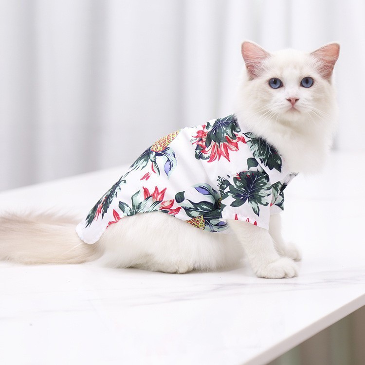 Baju Anjing/Kucing Musim Panas Pohon Kelapa Nanas Cetak Kemeja Pantai Hawaii