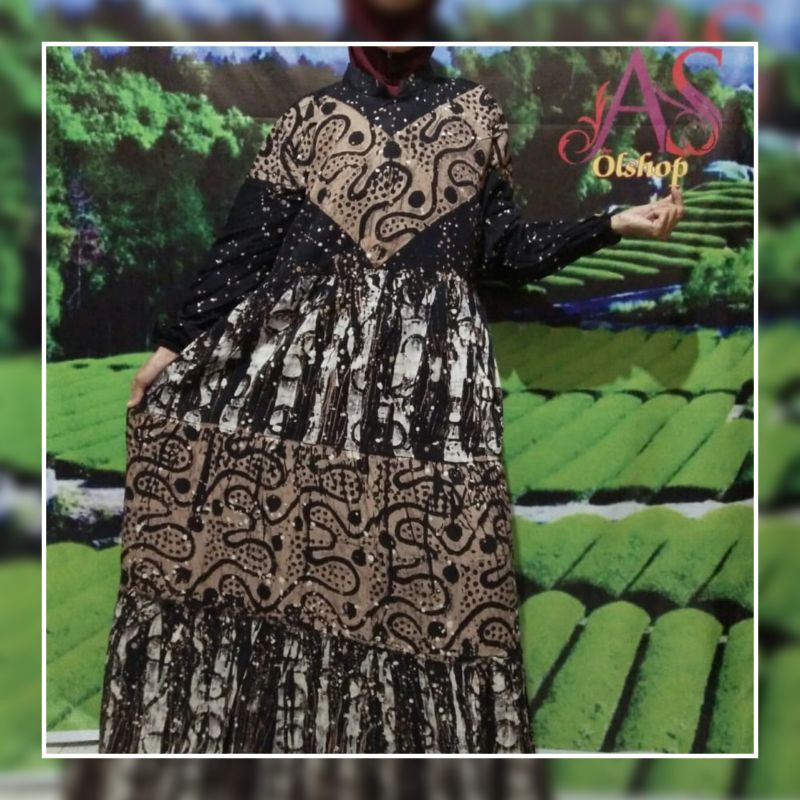 Gamis Twill Ori Rempel Susun Bahan Tebal Premium Twil Abstrak Pulau Pekalongan TERLARIS