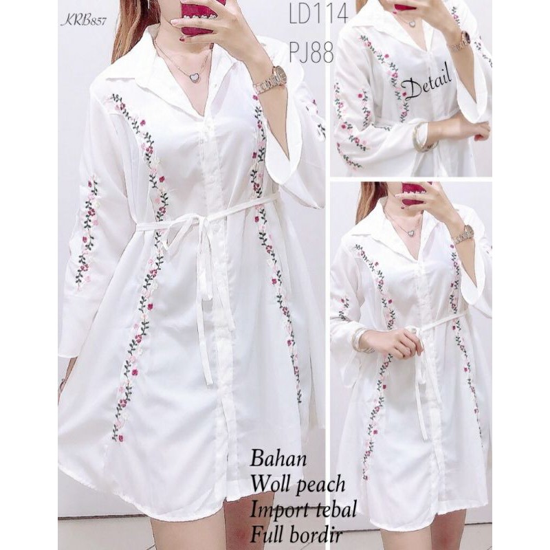 KEMEJA PUTIH BORDIRAN KEMEJA BODY PANJANG CEWEK WANITA TUNIK PUTIH TUNIK HITAM BORDIR ASLI